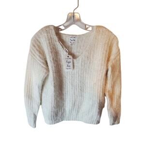 Hippie Rose Winter White Combo V-Neck Fuzzy Sweater, NWT, XS